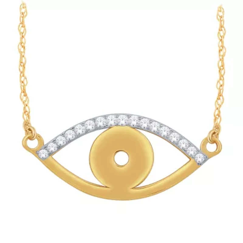 Womens Diamond-Accent Natural Diamond 10K Gold Evil Eye Pendant Necklace