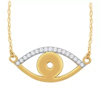 Womens Diamond-Accent Natural Diamond 10K Gold Evil Eye Pendant Necklace