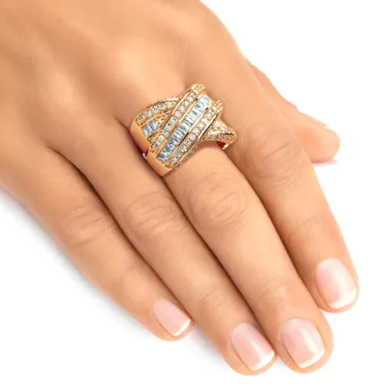 Womens 3 3/4 CT. T.W. Cubic Zirconia 14K Gold Over Brass Cocktail Ring