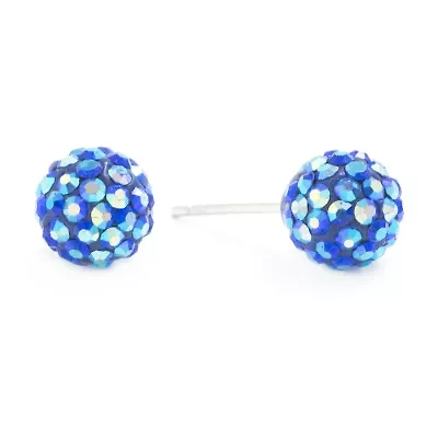 Silver Treasures Blue Crystal Sterling Silver 8mm Ball Stud Earrings