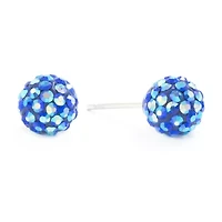 Silver Treasures Blue Crystal Sterling Silver 8mm Ball Stud Earrings