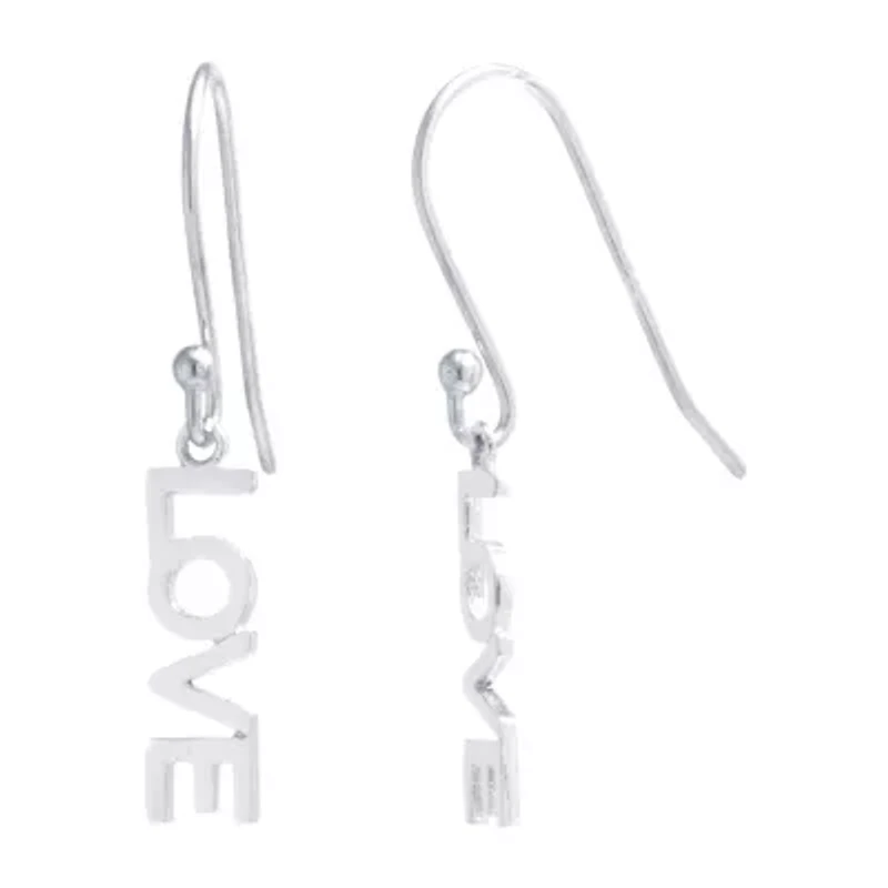 Silver Treasures Love Womens Sterling Silver Drop Earrings
