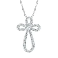 Womens 1/3 CT. T.W. Natural White Diamond 10K White Gold Cross 18 Inch Pendant Necklace