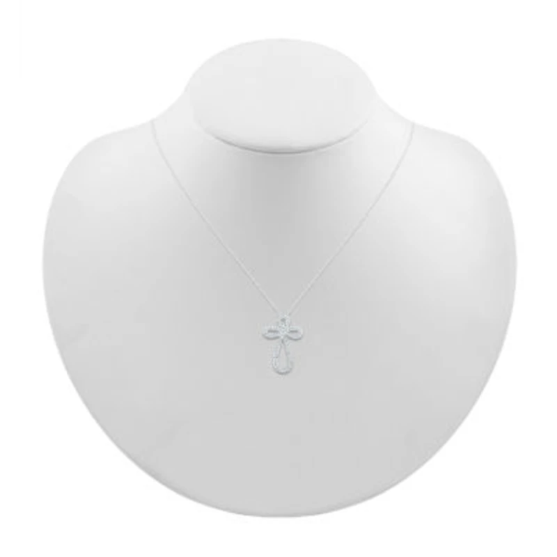 Womens 1/3 CT. T.W. Natural White Diamond 10K White Gold Cross 18 Inch Pendant Necklace