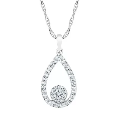 Teardrop Womens /8 CT. T.W. Natural White Diamond 10K White Gold Pear 18 Inch Pendant Necklace