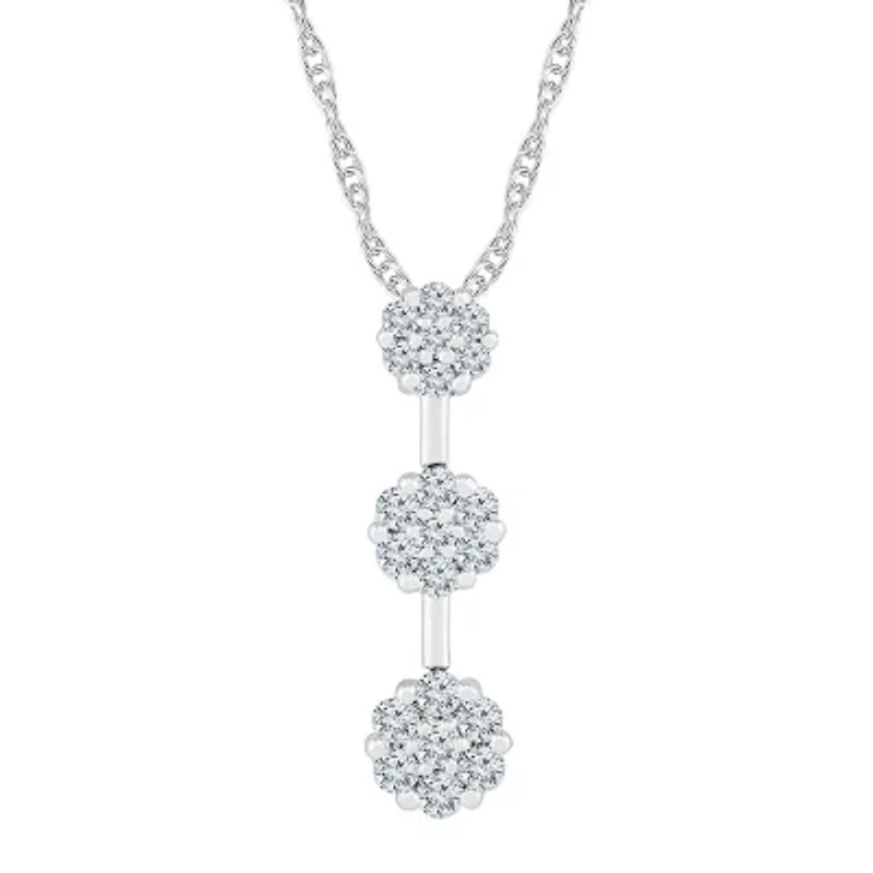 Linear Womens 1/2 CT. T.W. Natural White Diamond 10K White Gold 18 Inch Pendant Necklace