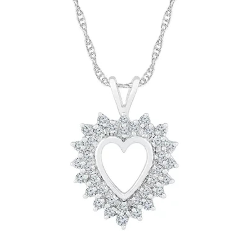 Womens 1/ CT. T.W. Natural White Diamond 10K Gold Heart 18 Inch Pendant Necklace