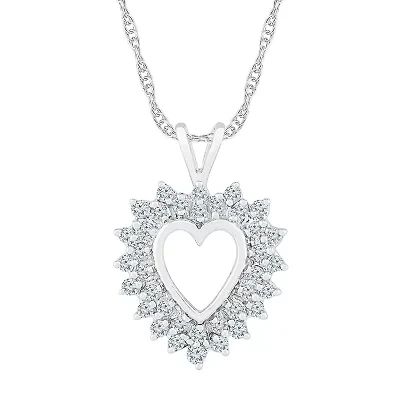 Womens 1/2 CT. T.W. Natural White Diamond 10K White Gold Heart 18 Inch Pendant Necklace