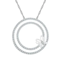 Womens 1/2 CT. T.W. Natural White Diamond 10K White Gold Butterfly Circle 18 Inch Pendant Necklace