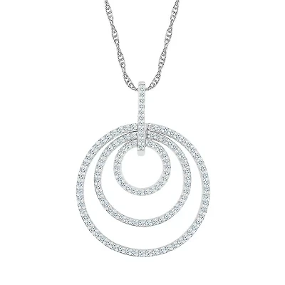 Womens 5/8 CT. T.W. Natural White Diamond 10K White Gold Circle 18 Inch Pendant Necklace