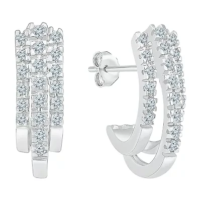 Womens 1/2 CT. T.W. Natural White Diamond 10K White Gold 18.6mm Hoop Earrings