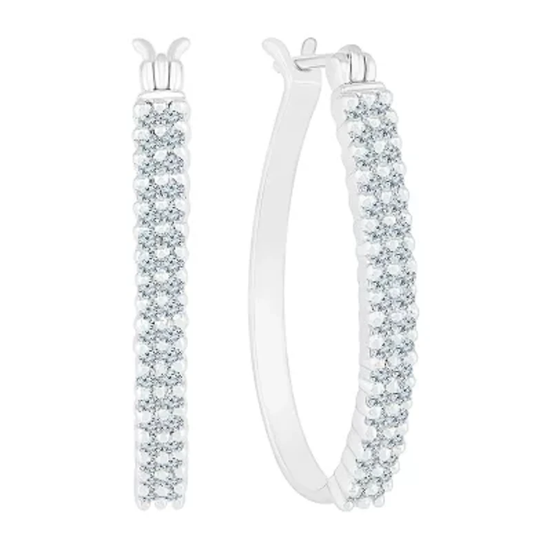 Womens 1/ CT. T.W. Natural White Diamond 10K White Gold 23.3mm Hoop Earrings
