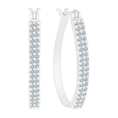 Womens 1/2 CT. T.W. Natural White Diamond 10K White Gold 23.3mm Hoop Earrings