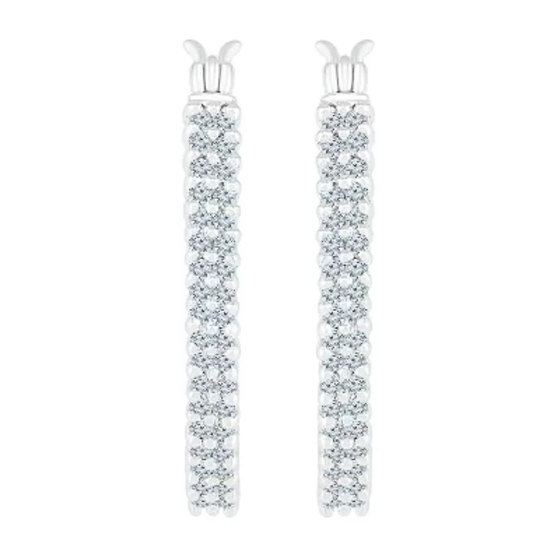 Womens 1/ CT. T.W. Natural White Diamond 10K White Gold 23.3mm Hoop Earrings
