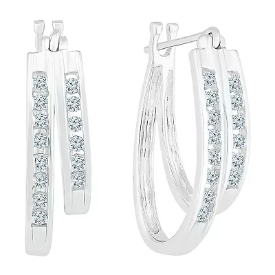 Womens 1/2 CT. T.W. Natural White Diamond 10K White Gold 18.9mm Hoop Earrings