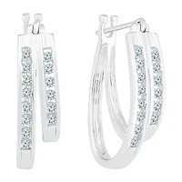 Womens 1/2 CT. T.W. Natural White Diamond 10K White Gold 18.9mm Hoop Earrings