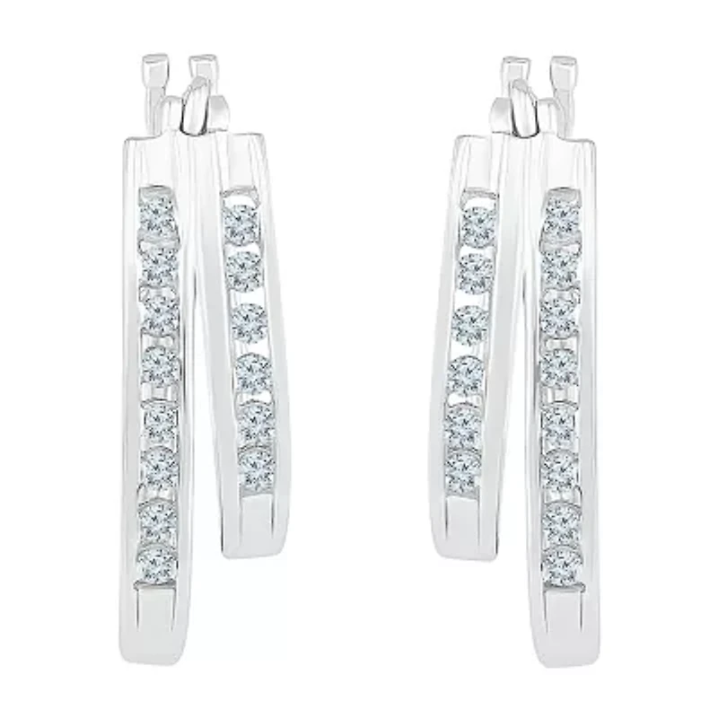 Womens 1/2 CT. T.W. Natural White Diamond 10K White Gold 18.9mm Hoop Earrings
