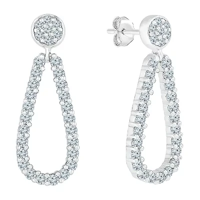 Womens 3/ CT. T.W. Natural White Diamond 10K White Gold Drop Earrings