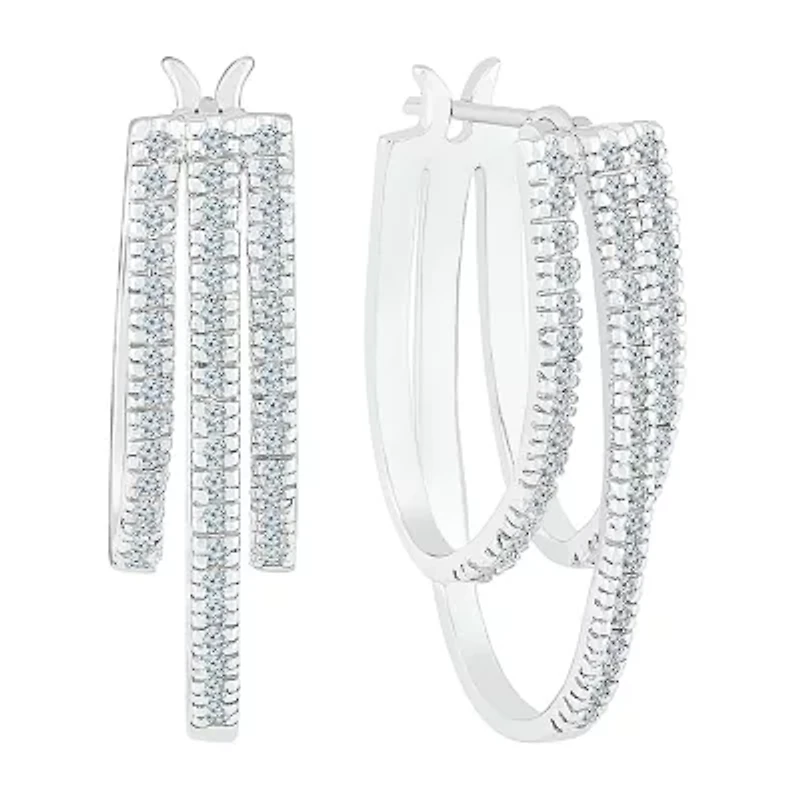 Womens 1/2 CT. T.W. Natural White Diamond 10K White Gold 24.5mm Hoop Earrings