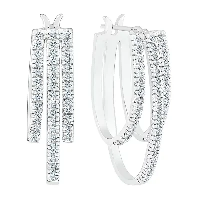 Womens 1/2 CT. T.W. Natural White Diamond 10K White Gold 24.5mm Hoop Earrings