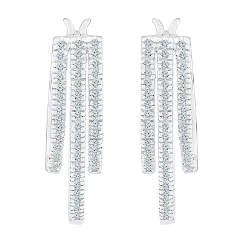 Womens 1/2 CT. T.W. Natural White Diamond 10K White Gold 24.5mm Hoop Earrings