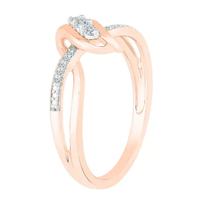 Womens Diamond Accent Natural White 10K Rose Gold Cocktail Ring