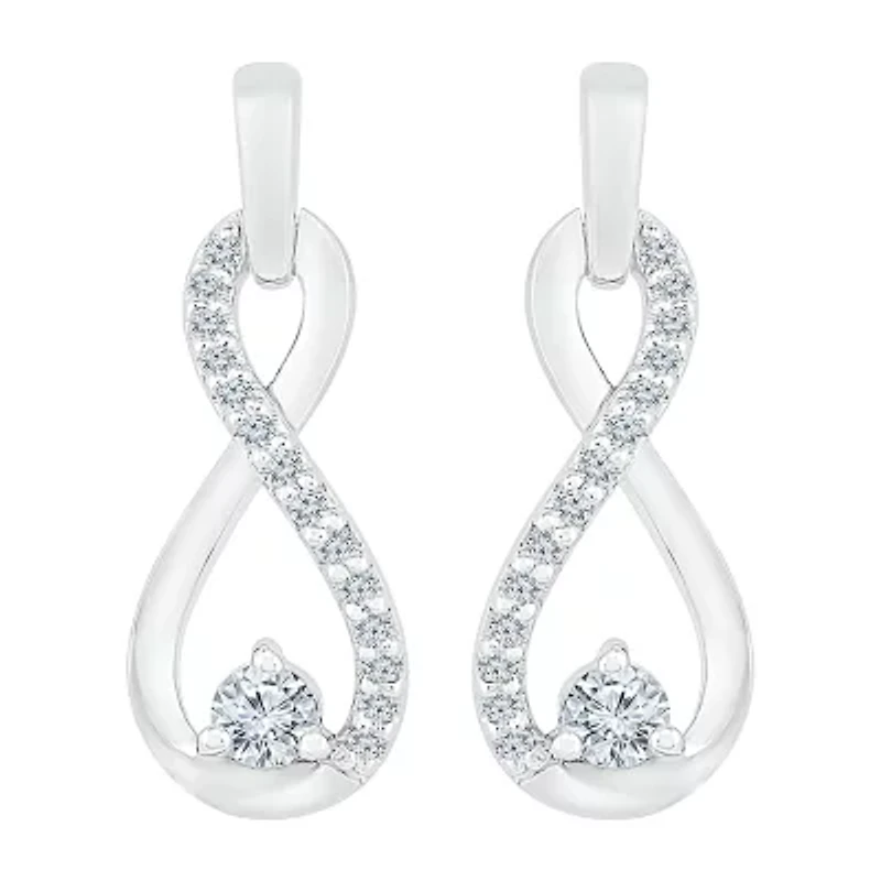 Womens 1/6 CT. T.W. Natural White Diamond 10K White Gold Infinity Drop Earrings