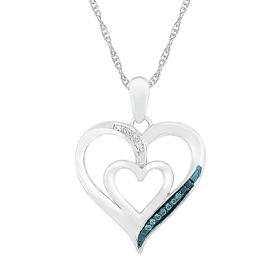 Womens Diamond Accent Natural Blue Diamond Sterling Silver Heart 18 Inch Pendant Necklace