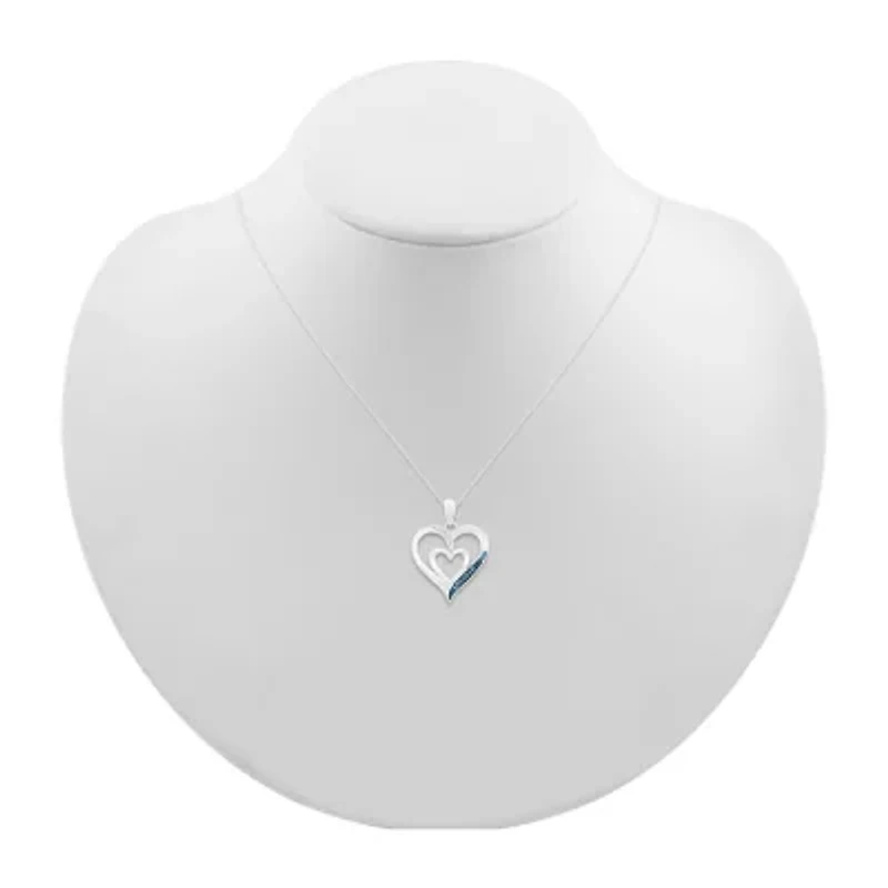 Womens Diamond Accent Natural Blue Diamond Sterling Silver Heart 18 Inch Pendant Necklace