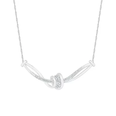 Womens White Diamond Sterling Silver 18 Inch Chevron Necklace