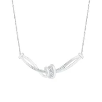 Womens White Diamond Sterling Silver 18 Inch Chevron Necklace