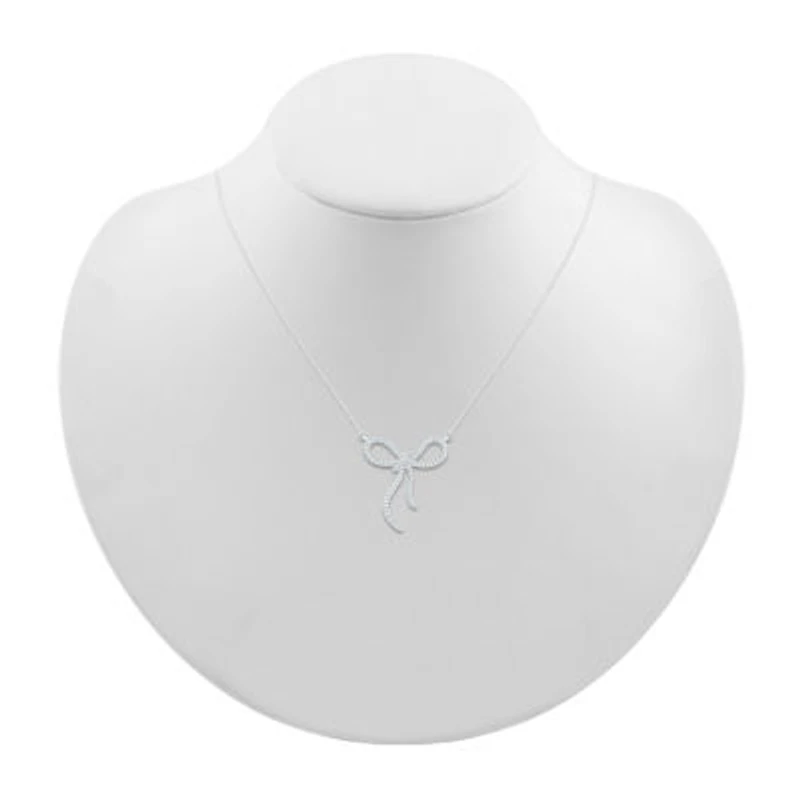 Womens 1/8 CT. T.W. Natural White Diamond Sterling Silver Bow 18 Inch Pendant Necklace