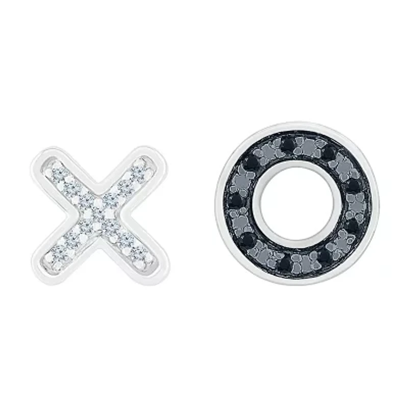 Mismatched "Xo" Diamond Accent Natural Black Diamond Sterling Silver 7.8mm Stud Earrings