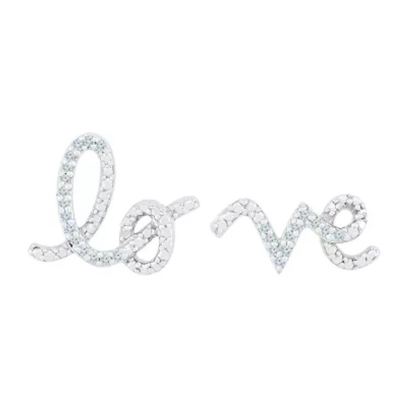 Mismatched "Love" Diamond Accent Natural White Diamond Sterling Silver 23mm Stud Earrings