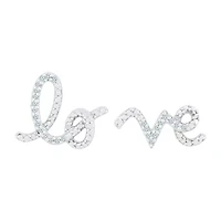 Mismatched "Love" Diamond Accent Natural White Diamond Sterling Silver 23mm Stud Earrings