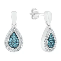 Womens 1/4 CT. T.W. Natural Blue Diamond Sterling Silver Pear Drop Earrings