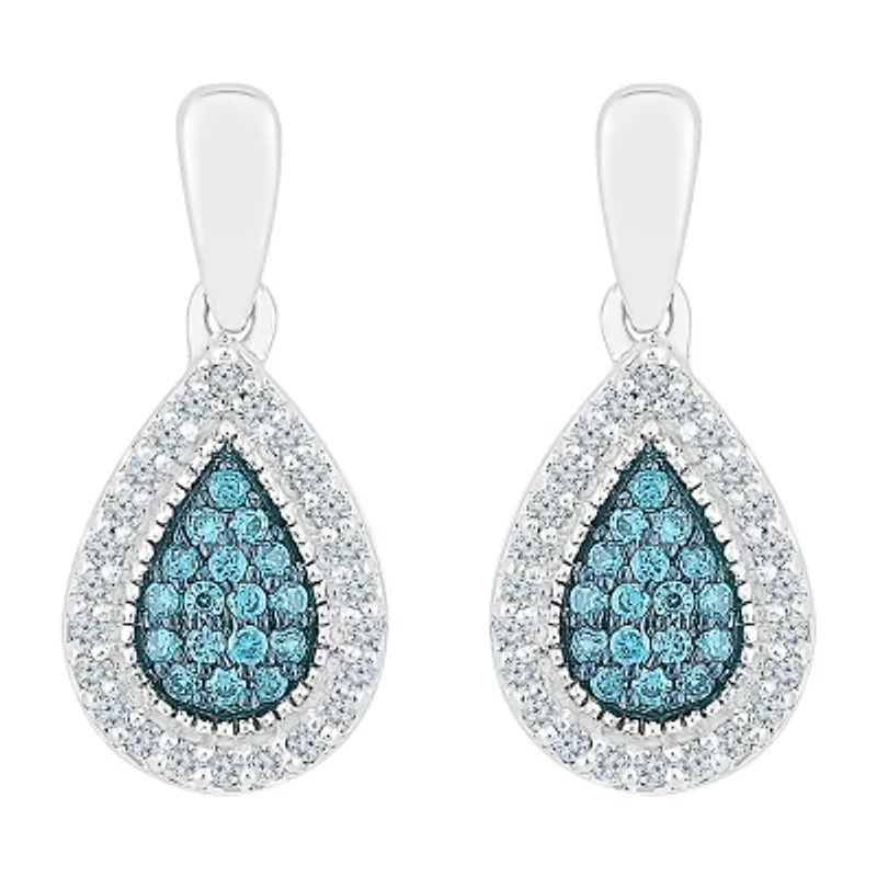 Womens 1/4 CT. T.W. Natural Blue Diamond Sterling Silver Pear Drop Earrings