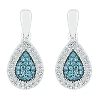 Womens 1/4 CT. T.W. Natural Blue Diamond Sterling Silver Pear Drop Earrings