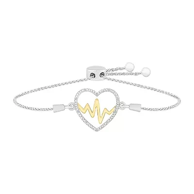 Heartbeat Womens Diamond Accent Natural Diamond 10K Gold Sterling Silver Heart Bolo Bracelet