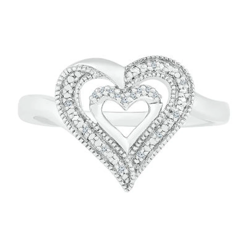 Womens Diamond Accent Natural White Sterling Silver Heart Cocktail Ring