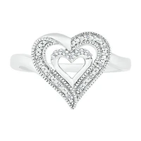 Womens Diamond Accent Natural White Sterling Silver Heart Cocktail Ring