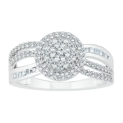 Womens / CT. T.W. Natural White Diamond Sterling Silver Halo Cocktail Ring