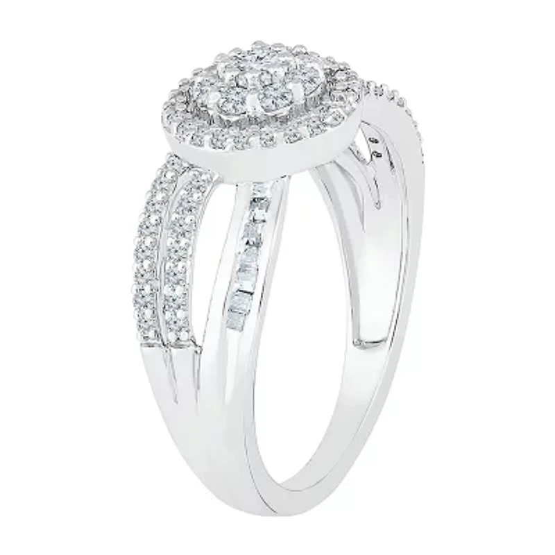 Womens / CT. T.W. Natural White Diamond Sterling Silver Halo Cocktail Ring