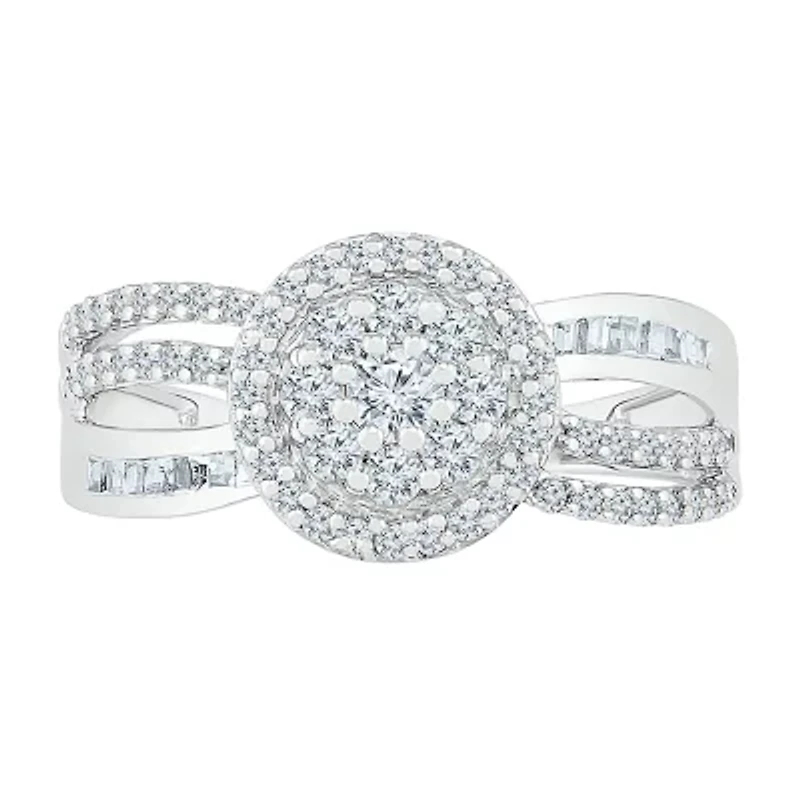 Womens / CT. T.W. Natural White Diamond Sterling Silver Halo Cocktail Ring