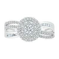 Womens / CT. T.W. Natural White Diamond Sterling Silver Halo Cocktail Ring
