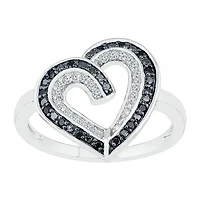Womens 1/5 CT. Natural Black Diamond Sterling Silver Heart Cocktail Ring