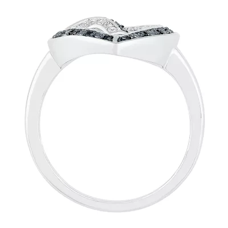 Womens 1/5 CT. Natural Black Diamond Sterling Silver Heart Cocktail Ring