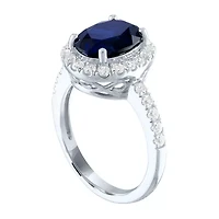 Womens Lab Created Blue Sapphire Sterling Silver Cocktail Ring