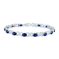 Womens Diamond Accent Lab Created Blue Sapphire Sterling Silver Tennis Bracelet