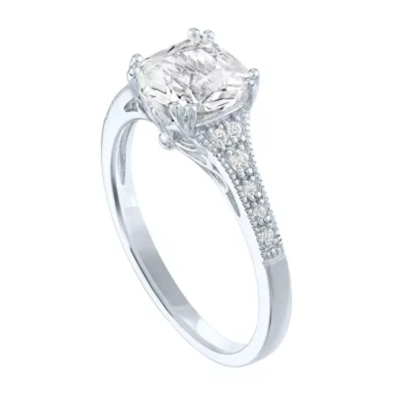 Womens Lab Created White Sapphire Sterling Silver Cocktail Ring